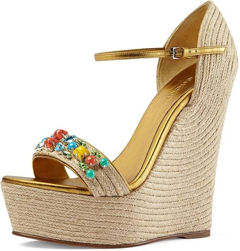 gucci carolina metallic leather espadrille wedge|gucci espadrille flats.